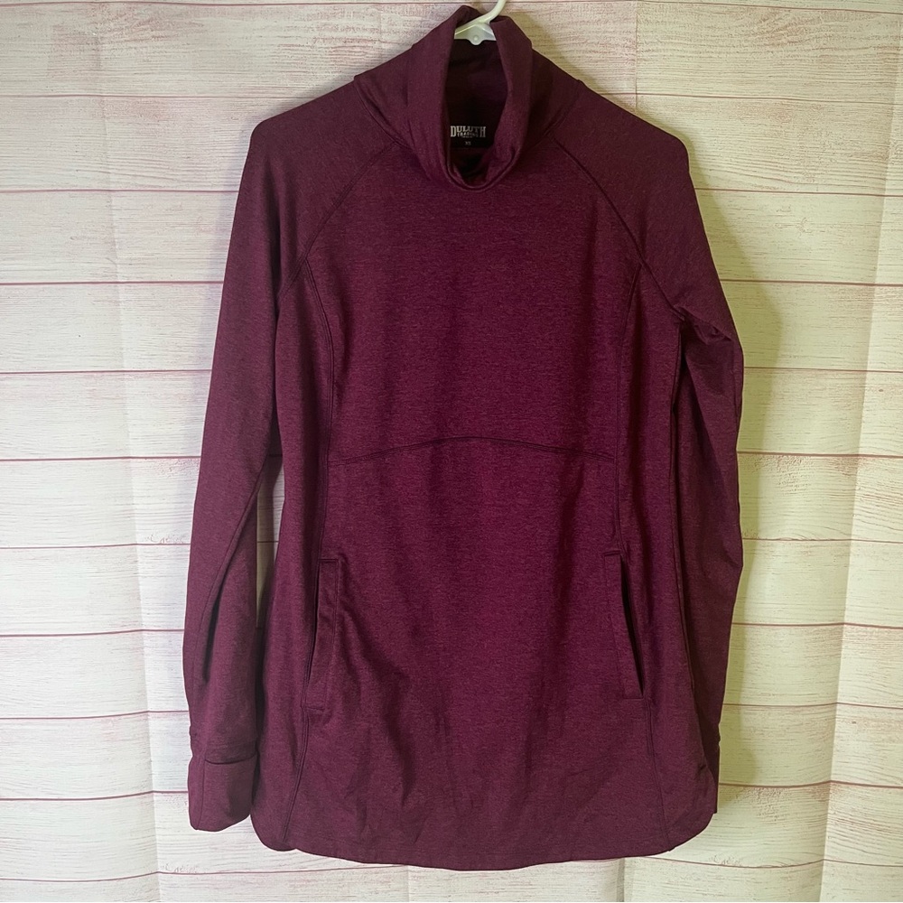 Duluth Trading Co. Maroon Funnel Neck Long Sleeve Fleece Pullover Tunic Size XS